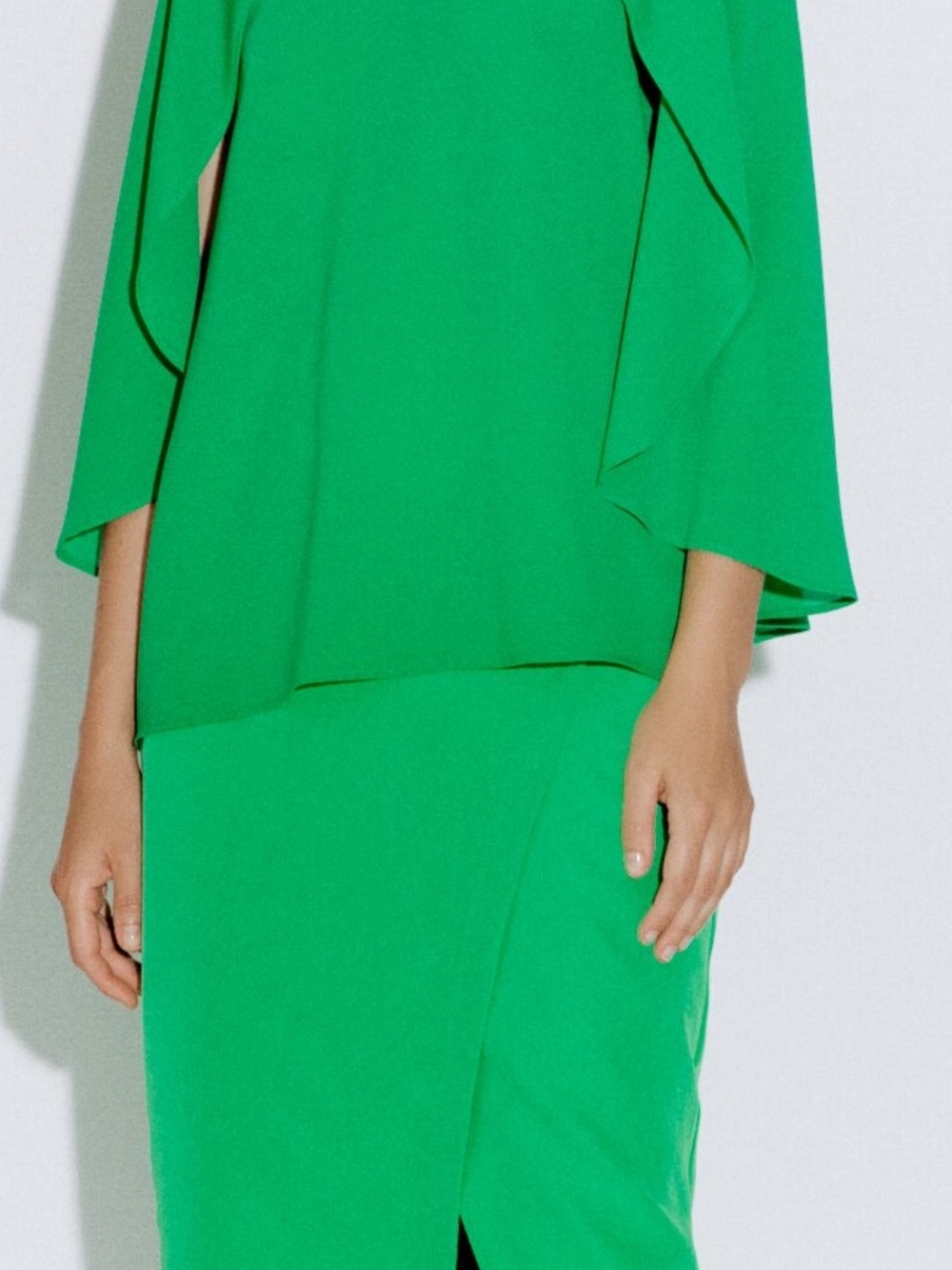 Green Blouse with Cape Sleeves
